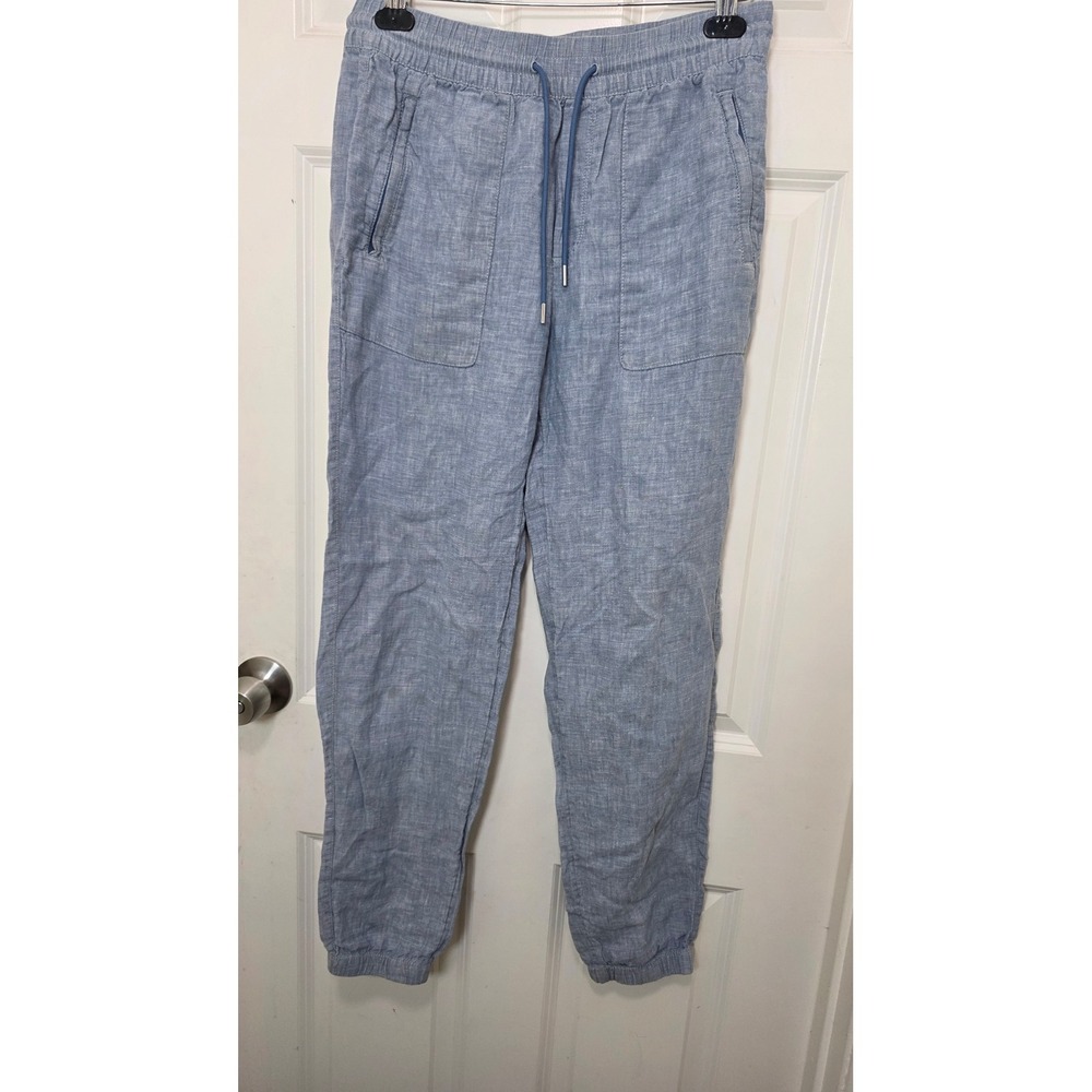 Athleta Cabo Linen Jogger Pants Womens 6 Tall Blue‎ Drawstring Casual Summer